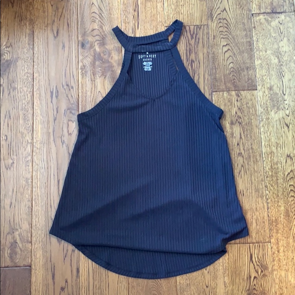 Ribbed Square Cut Out Neck Tank Top